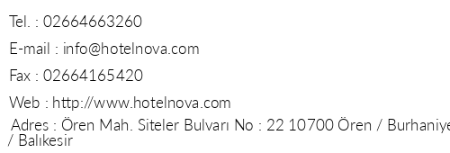 Hotel Nova - Balkesir telefon numaralar, faks, e-mail, posta adresi ve iletiim bilgileri